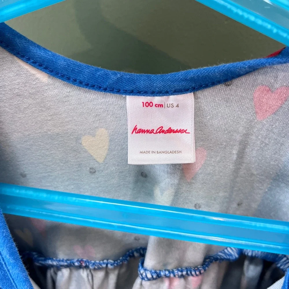 Hanna Andersson Blue Hearts Dress‎ Size 4 Long Sleeve Pockets